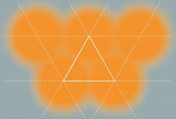 Ground plan scheme of a deep soil compaction field. Individual punctures of deep compaction are designed in the vertexes of an isosceles triangle.