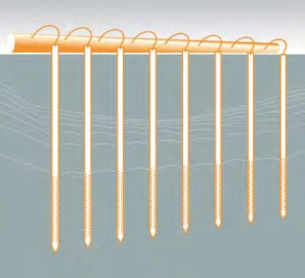 Collecting line of needle filters with linked up needles