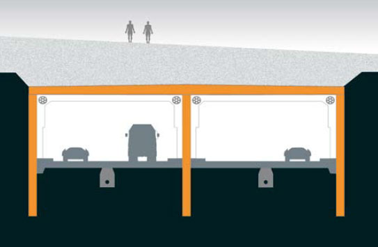 Podzemní stěny konstrukční (monolitické i prefabrikované) lze s výhodou použít při výstavbě hloubených tunelů nebo podchodů