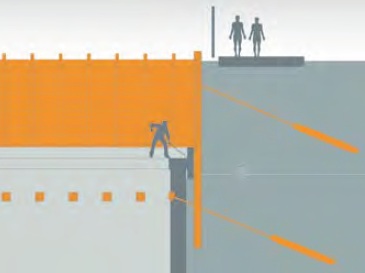 Combined anchored sheeting formed by a monolithic diaphragm wall in the bottom part and by a standard rider bracing in the upper part